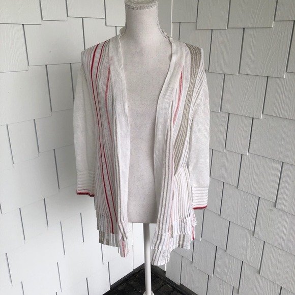 Nic + Zoe Women's White/Red Striped Open Front Festival Cardigan sz PP/US 2P - Picture 4 of 6